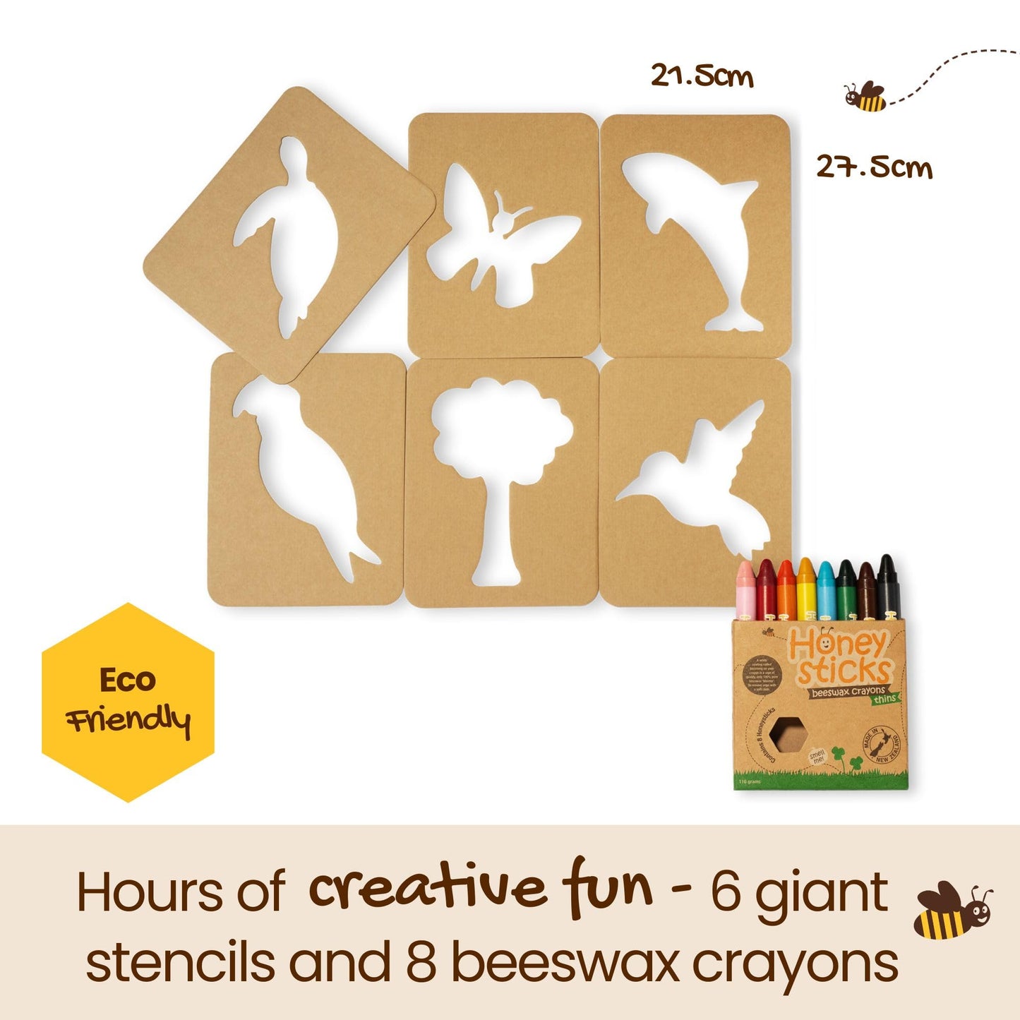 Honeysticks Kids Activity Set - 6 Large Stencils for Kids Plus Jumbo Non-Toxic Beeswax Crayons (8pk), Perfect First Stencils for Toddlers Preschool