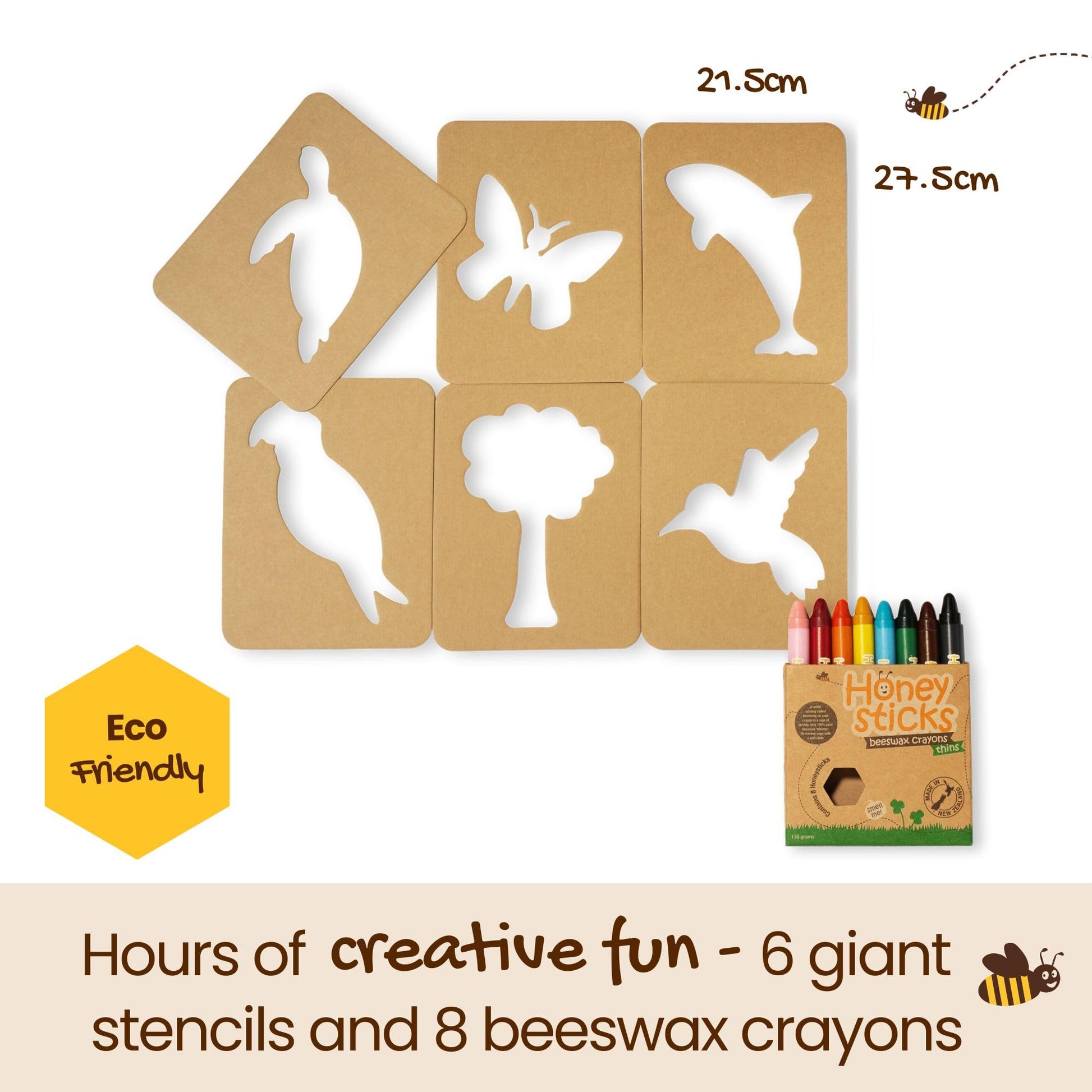 Honeysticks Kids Activity Set - 6 Large Stencils for Kids Plus Jumbo Non-Toxic Beeswax Crayons (8pk), Perfect First Stencils for Toddlers Preschool