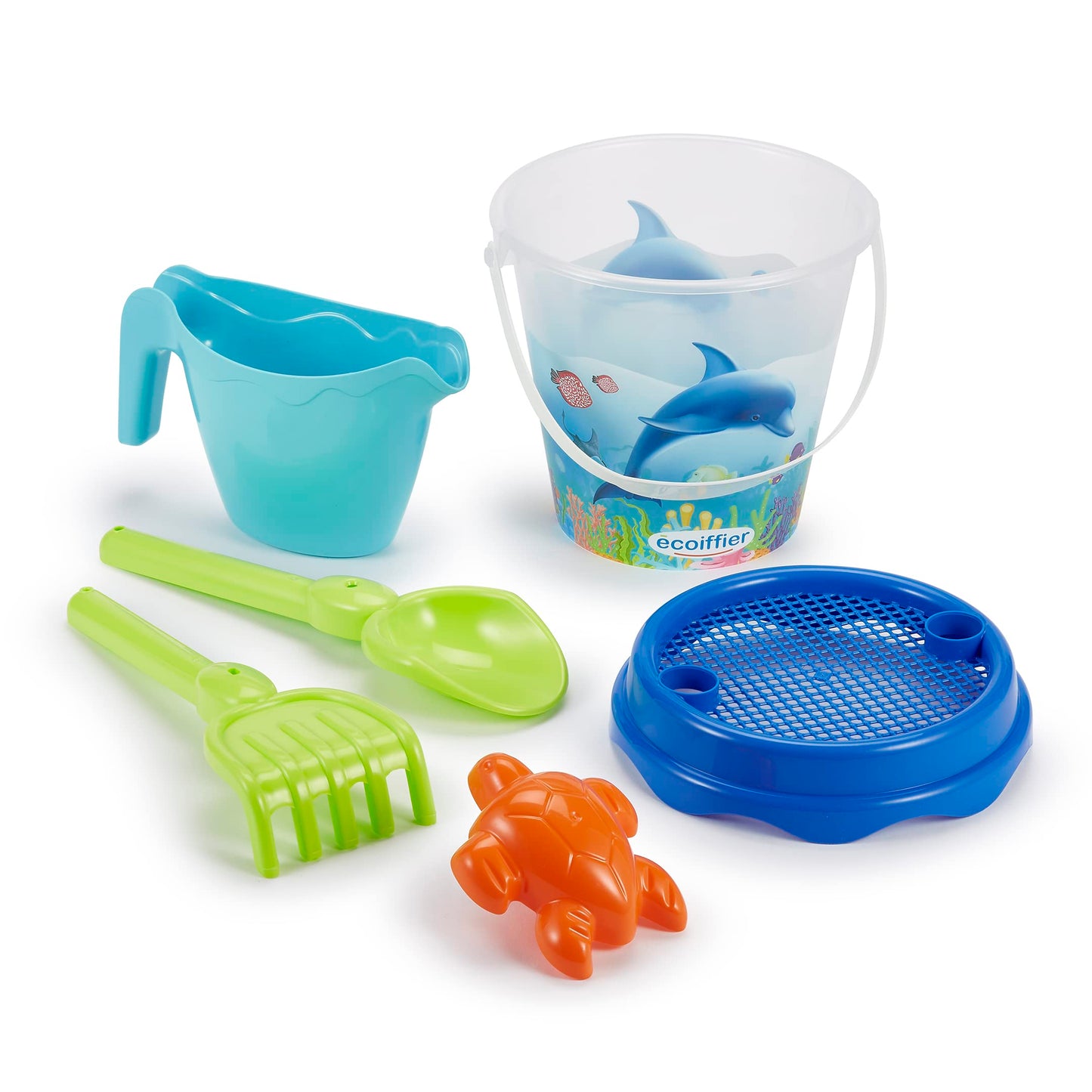 Ecoiffier - Dolphin Beach Bucket with Shovel, Rake, Watering Can and Sand Mold, 851