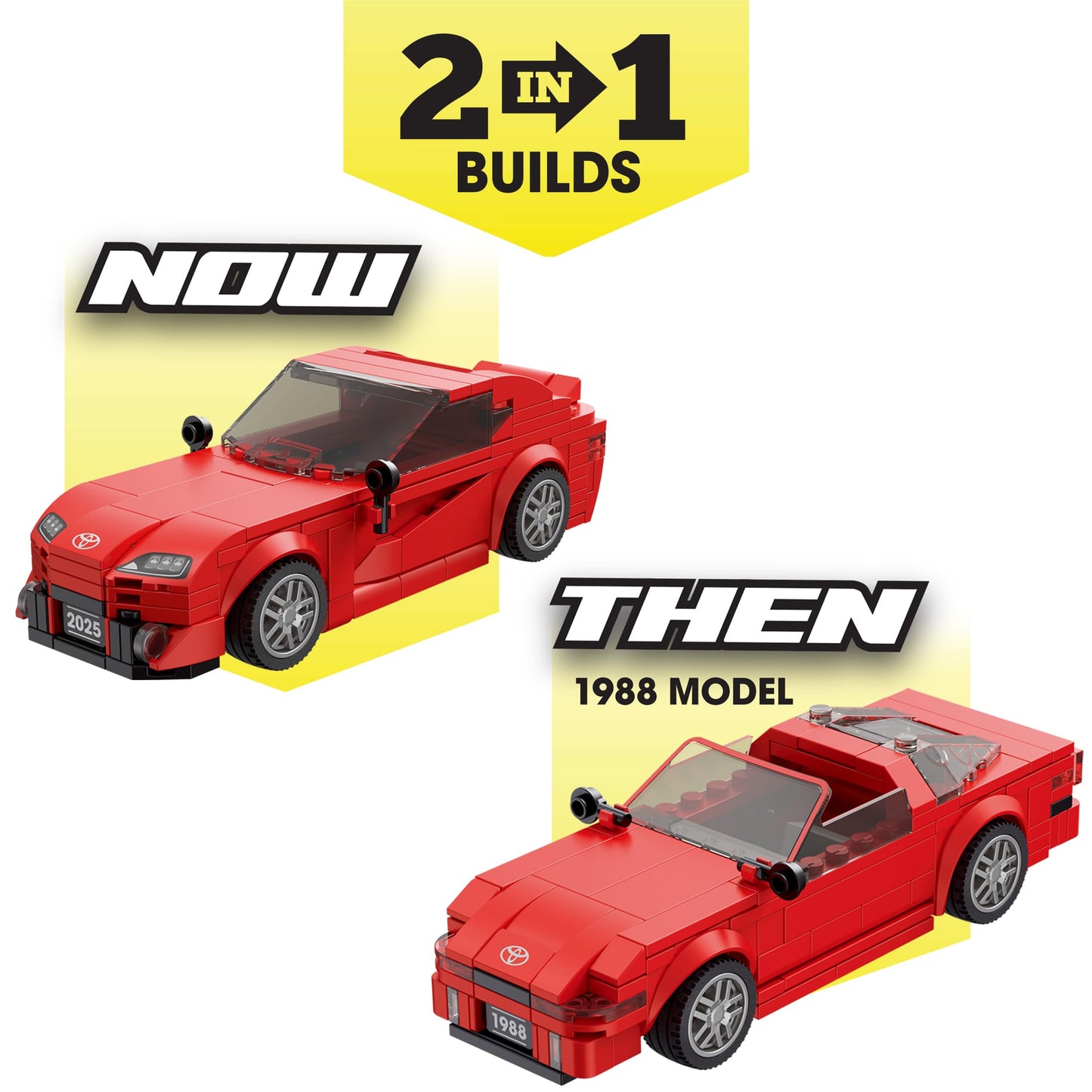 Brickcraft Officially Licensed Toyota Supra Now & Then Brick Building Kit (283 Pieces), 2-in-1 Buildable Display Set Featuring 2025 GR & 1988 Supra
