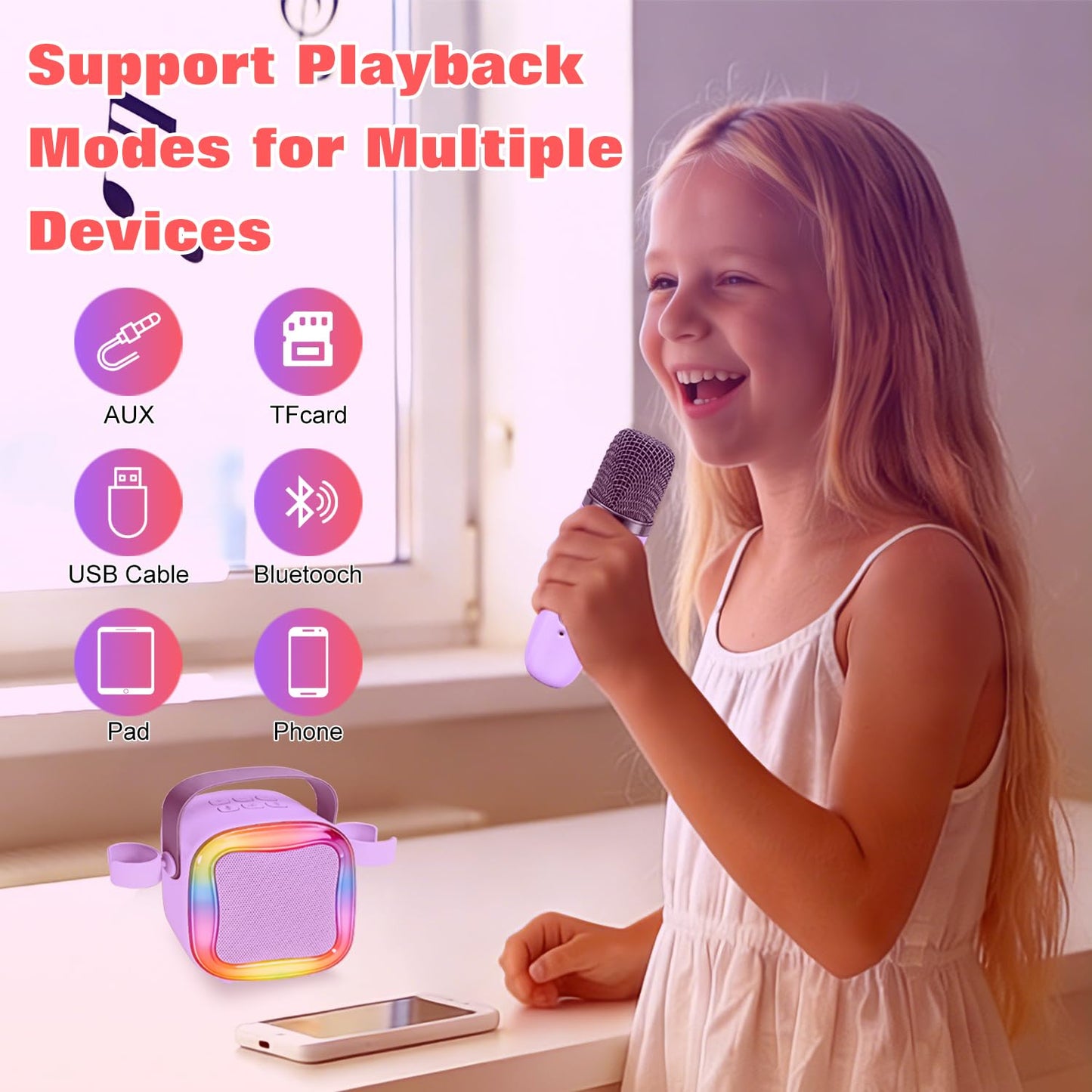 Portable Karaoke Machine for Kids: Children Toy Girl Ages 3-12 Gift(Purple)