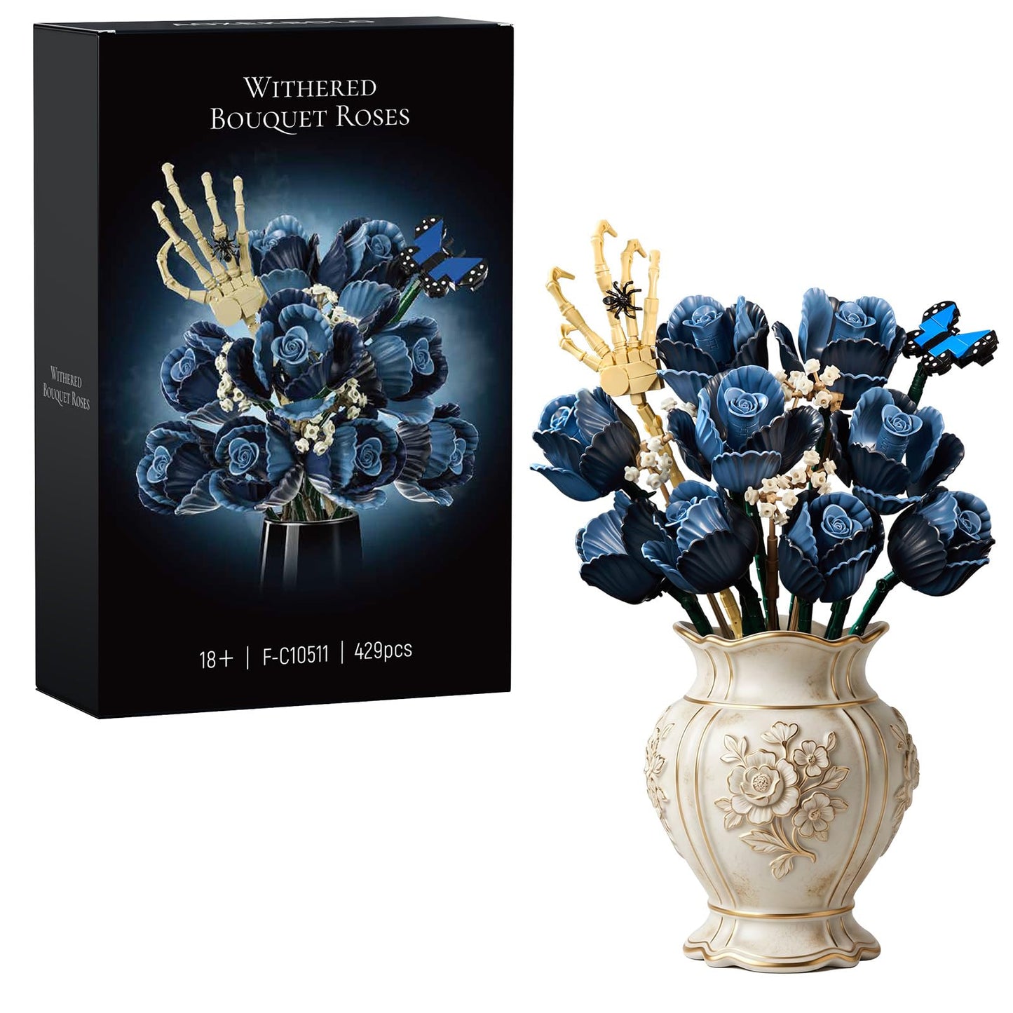 Corpse Emily Bouquet Roses Building Set, Gothic Floral Flower Model Set for Dark Romancet Compatible with Lego Withered Flower Building