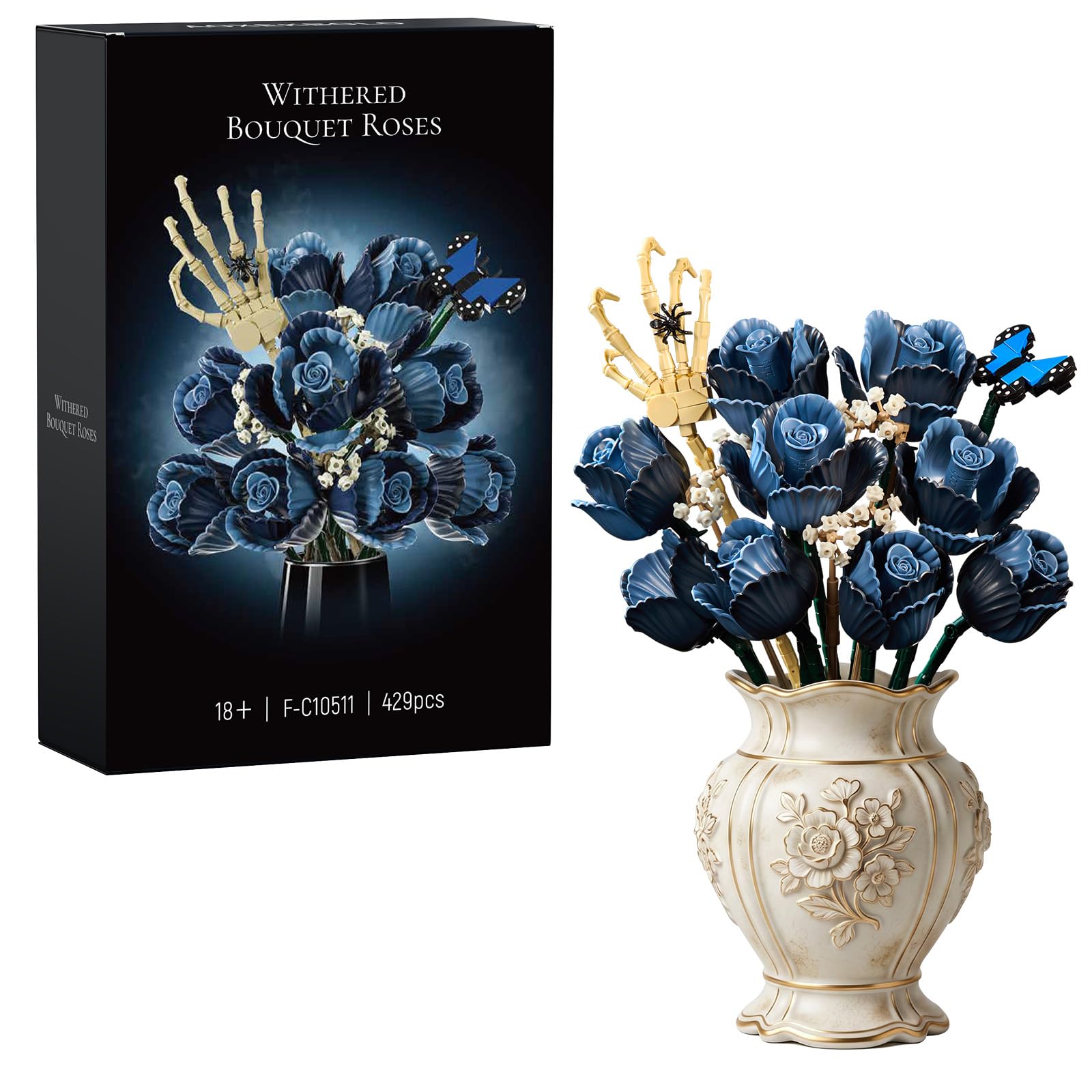 Corpse Emily Bouquet Roses Building Set, Gothic Floral Flower Model Set for Dark Romancet Compatible with Lego Withered Flower Building