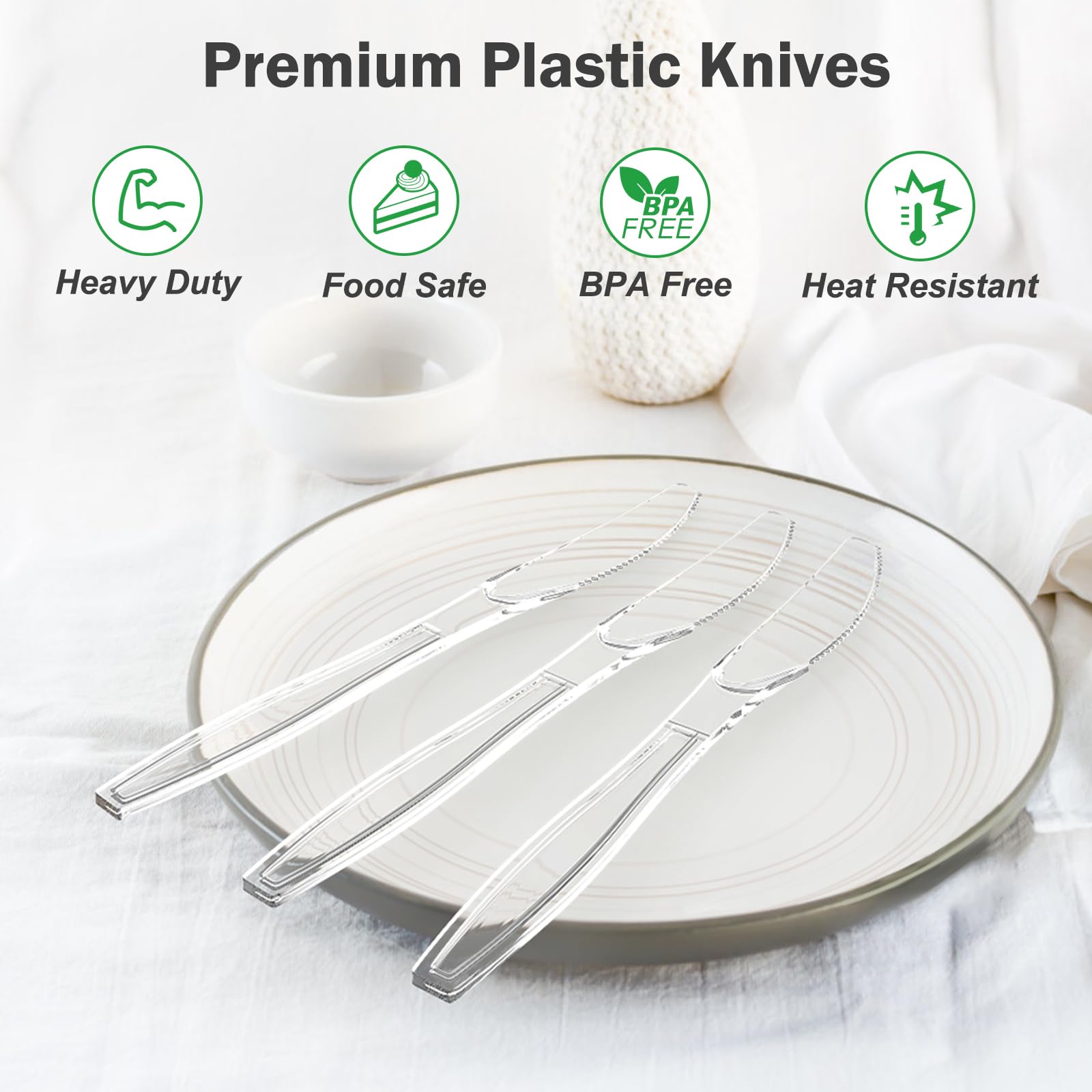 Dealusy 360 Count Extra Heavy Duty Clear Plastic Knives Disposable, BPA-Free, Heat Resistant, Solid and Durable Disposable Knives Bulk, Premium