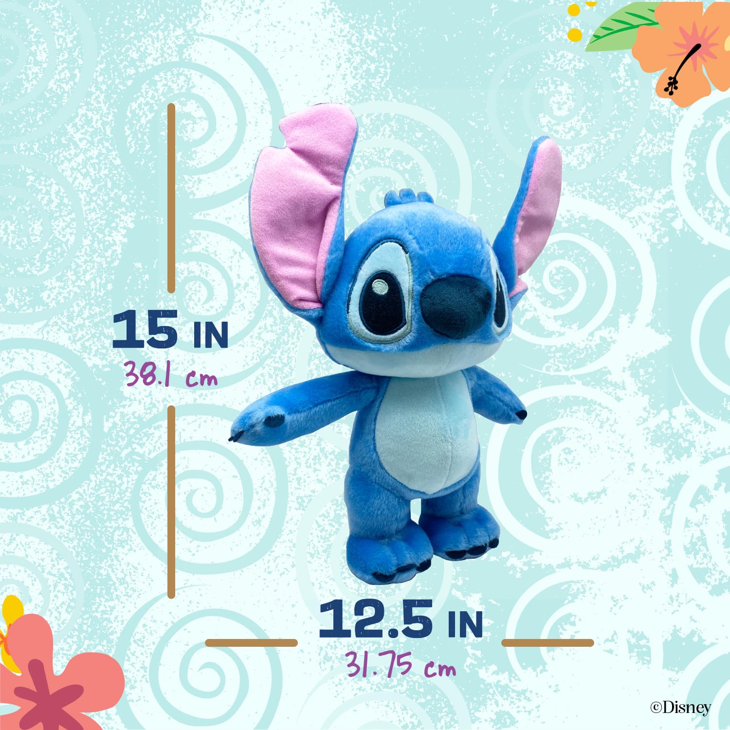 Disney Baby Lilo & Stitch Soft Huggable Stuffed Animal Cute Plush Toy for Toddler Boys and Girls, Gift for Kids, Blue Stitch 15 Inches
