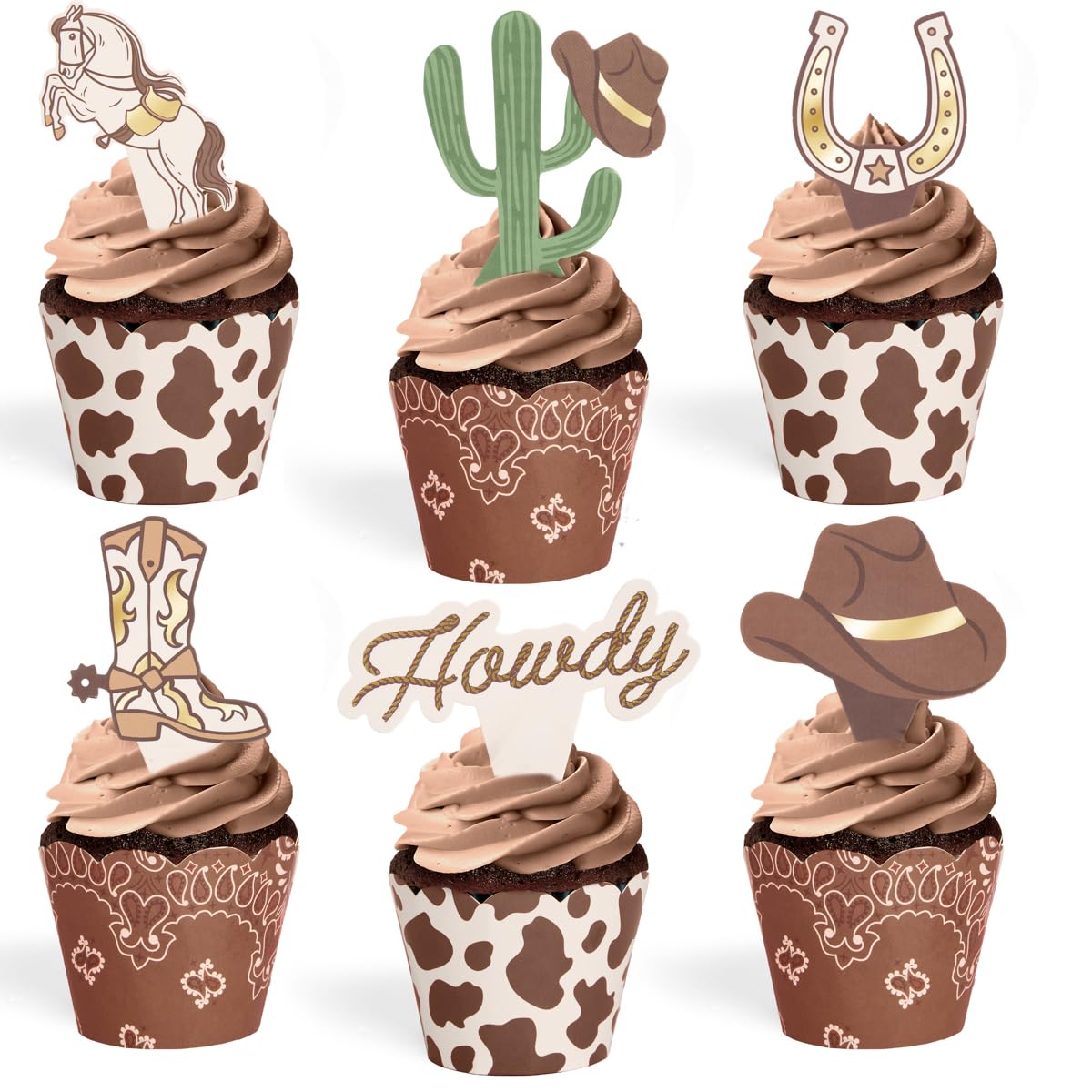 xo, Fetti 24pk Western Cupcake Wrappers + Toppers | Rodeo Cowboy Kids Party