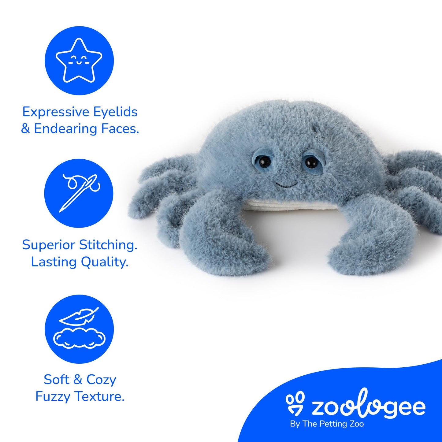 The Petting Zoo Crab Stuffed Animal Plushie, Gifts for Kids, Fuzzlez Sealife Animals, Blue Crab Plush Toy 12 Inches
