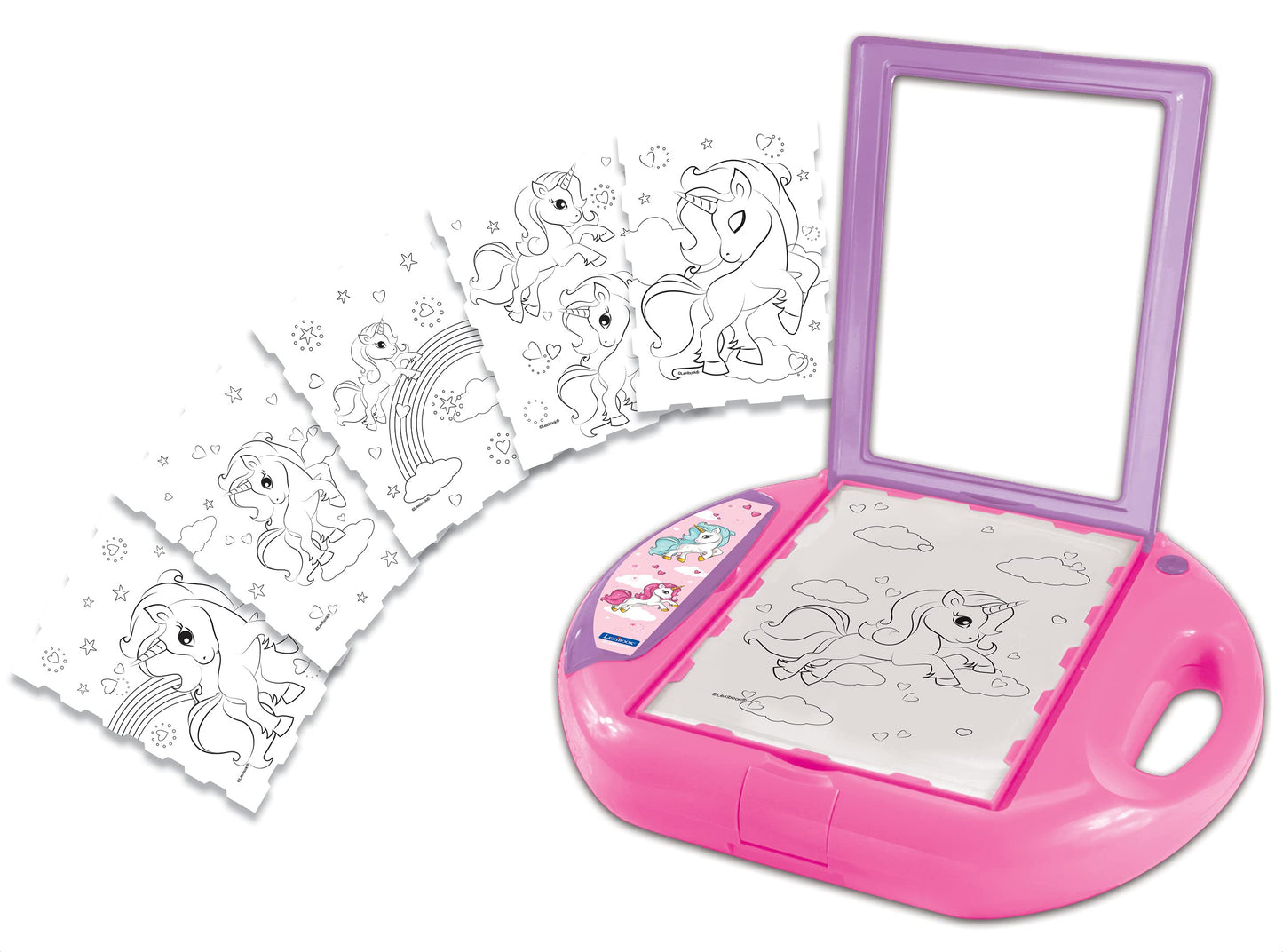 LEXiBOOK, Unicorn Drawing Projector, 4 tampons, 10 templates, Lighting Screen, 1 Pen Included, Artistic and Creative Toy for Girls and Boys