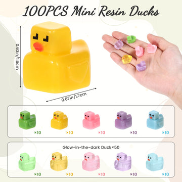 NYTGAH 100 PCS Mini Resin Ducks, Colorful Tiny Ducks in Bulk, Mini Resin Animals to Hide, Glow in the Dark Party Supplies, Miniature Figurines
