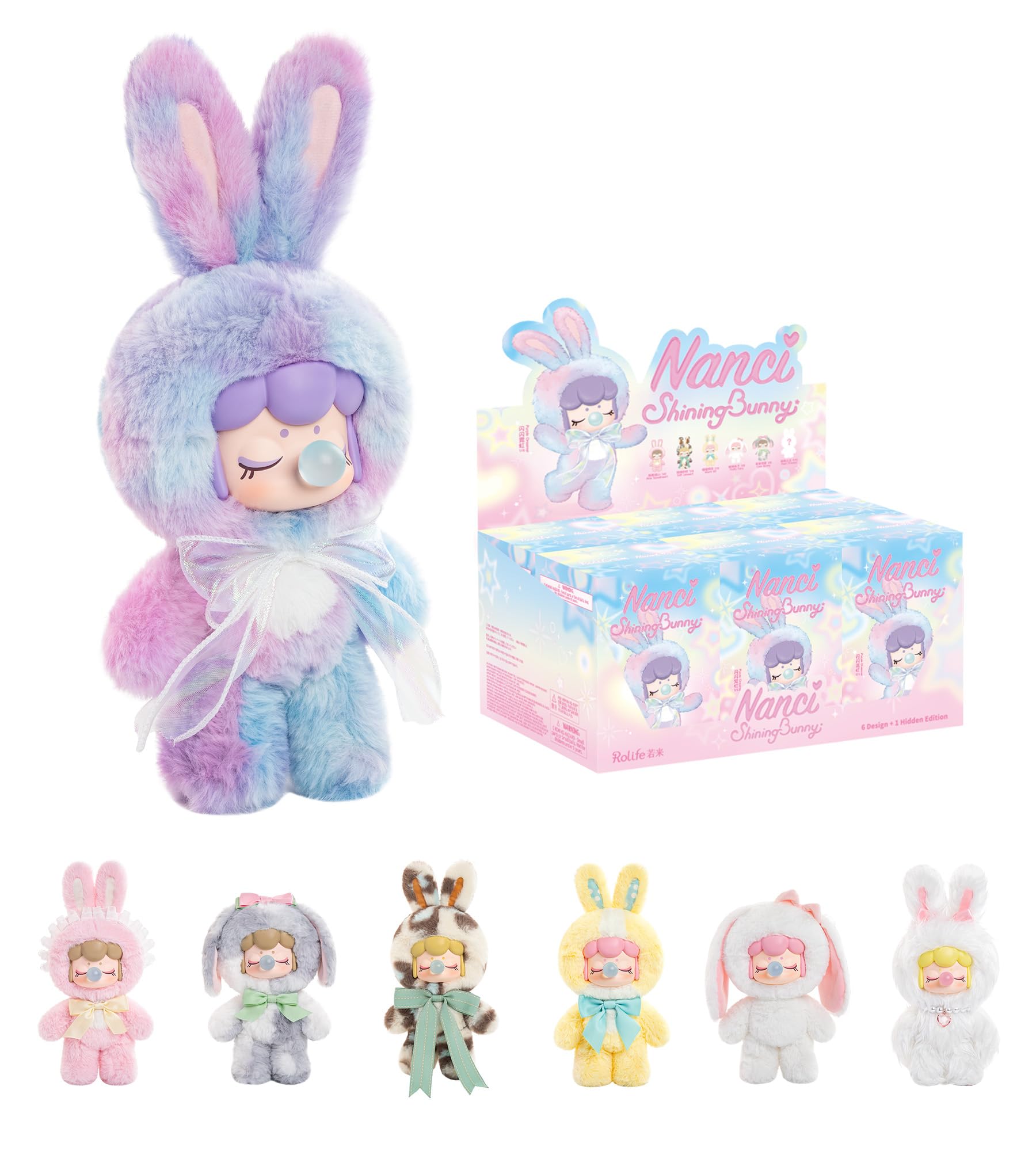 ROBOTIME Plush Doll Blind Box Figure, Kawaii Plush Rabbit Fluffy Stuffed Animal Surprise Toy,Cute Collectible Gift for Girls, Women, Kids, Birthday