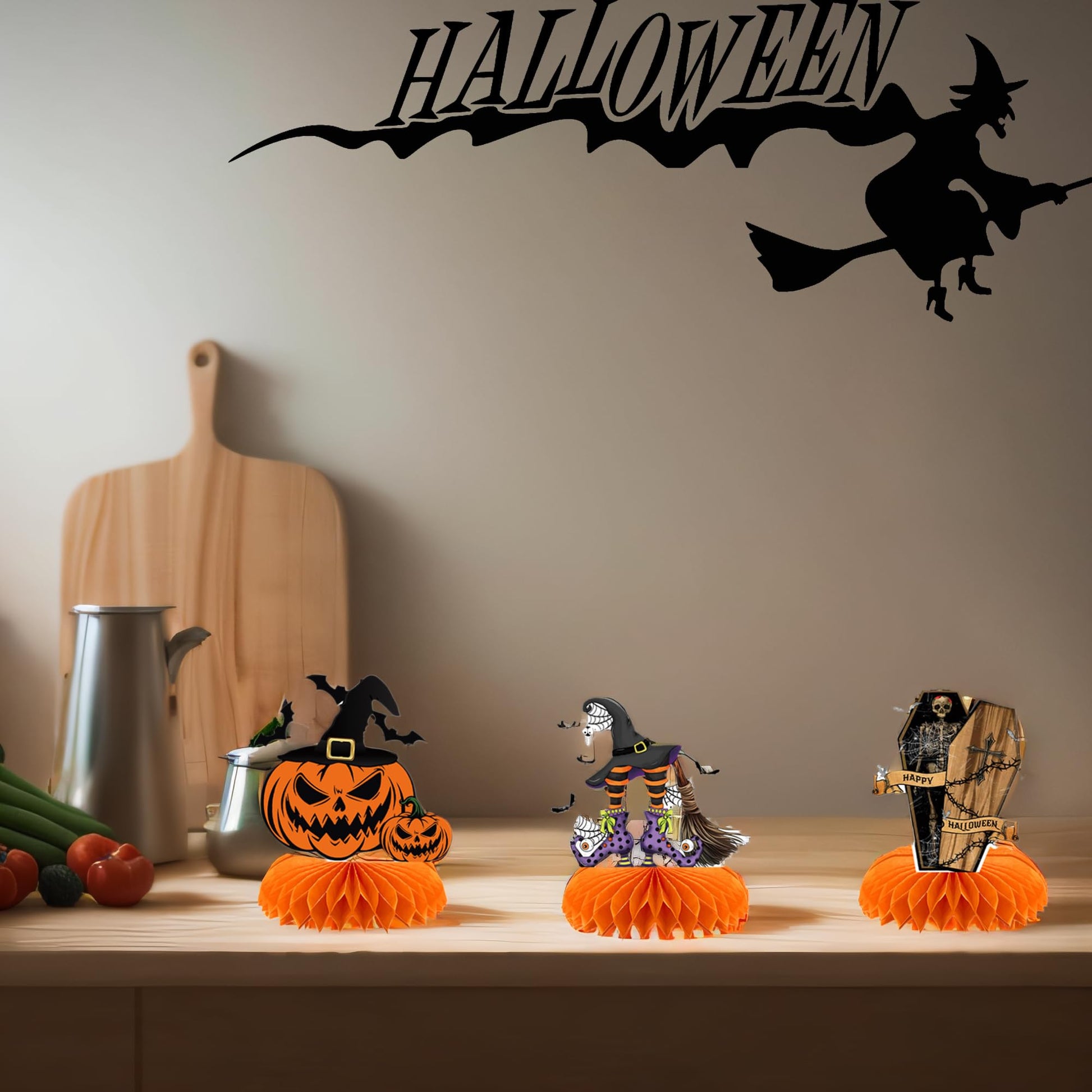 9pcs Halloween Decorations Honeycomb Centerpieces - Halloween Table Decorations for Halloween Parties, Spooky Theme Designs with Witches, Pumpkins