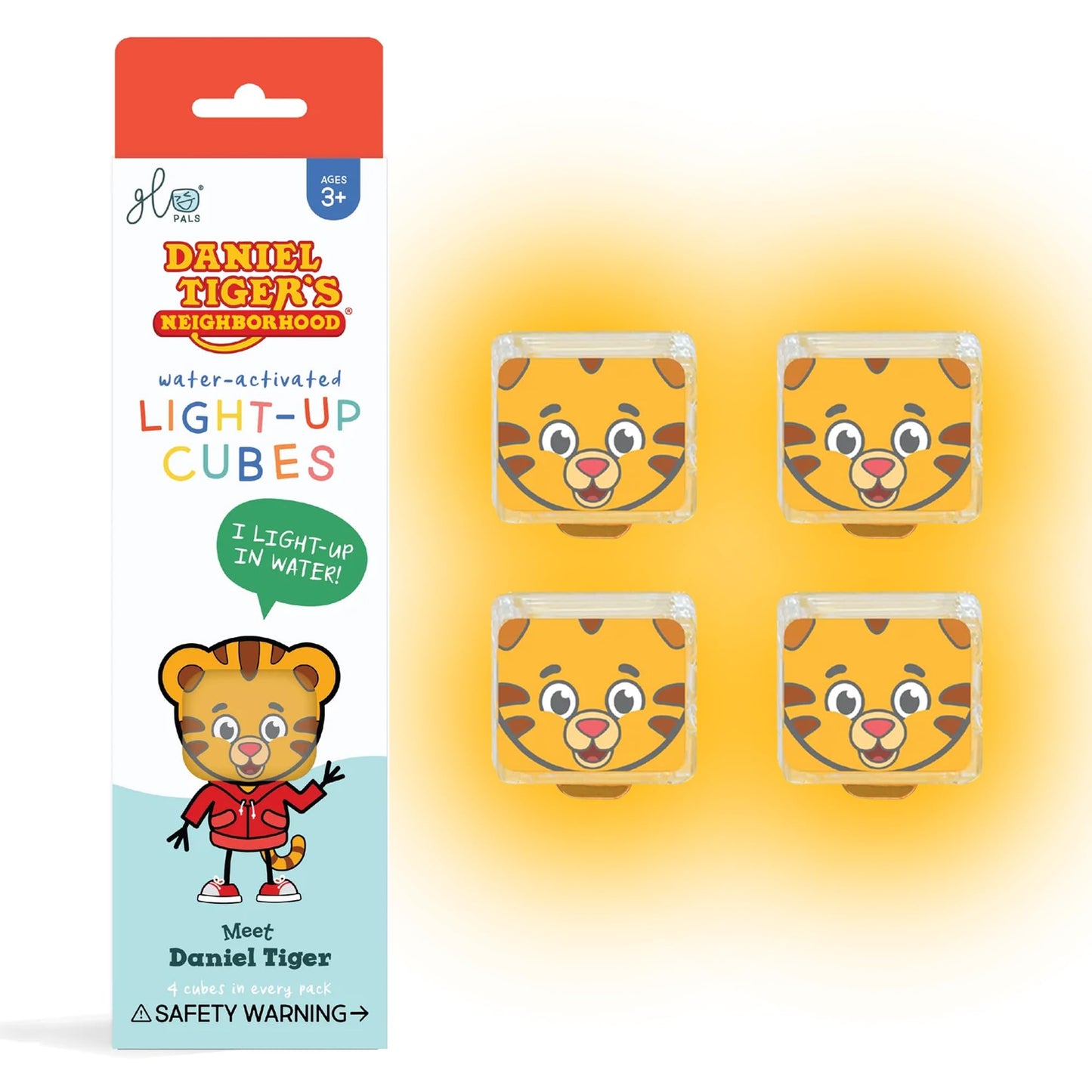 Glo Pals Water Daniel Tiger Activated Light-Up Sensory Bath Toy Vibrant Cubes for Bathtime and Sensory Play, Pack of 4