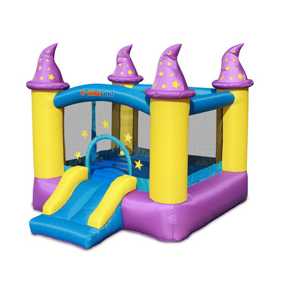 Wizard Inflatable Bounce House Bouncer, Spacious Bouncing Area with Fun Slide, Safe hook-and-loop fastener Entrance, Basketball Hoop, Fun Party Wizard