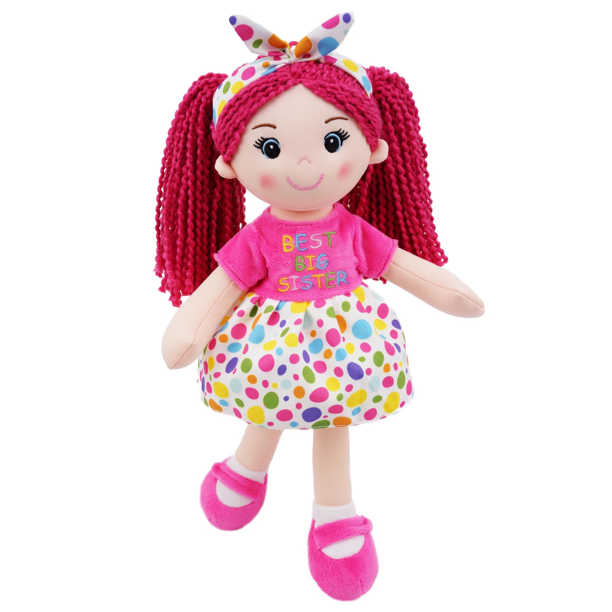 June Garden 14" Best Big Sister Sophie - Soft Cuddly Plush Doll Gift for Girls - Huggable Rag Doll - Pink M