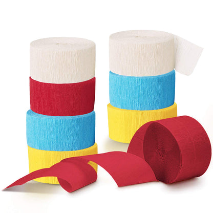NICROLANDEE Party Streamers Decorations - 8 Rolls Red Blue Yellow Crepe Paper Streamers Tassels Streamer Paper for Birthday Party, Baby Shower, Class