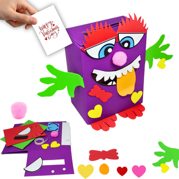 4E's Novelty DIY Monster Valentines Card Box Craft Kit - Makes 1 Valentines Day Crafts for Kids, Valentine Mailbox for Classroom Exchange Party