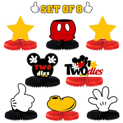 LINGTEER Oh Twodles Birthday Table Honeycomb Centerpieces - Cheers to Boys 2nd Birthday Kids Two Years Old Mouse Themed Bday Party Decorations Sign.