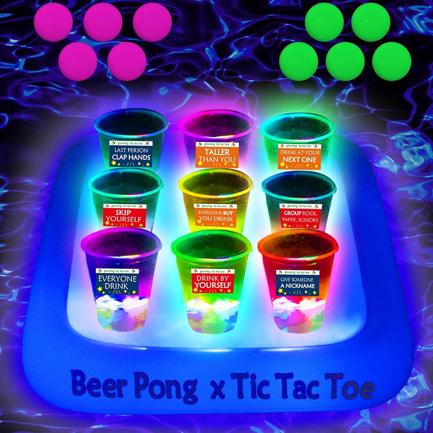 Ahuimeius 23 x 23 Inch Glowing Pool Party Rack Tic Tac Toe Floating Rafts, Swimming Pool Pong Party Game Drinking Game and Drink Holder, Includes 1