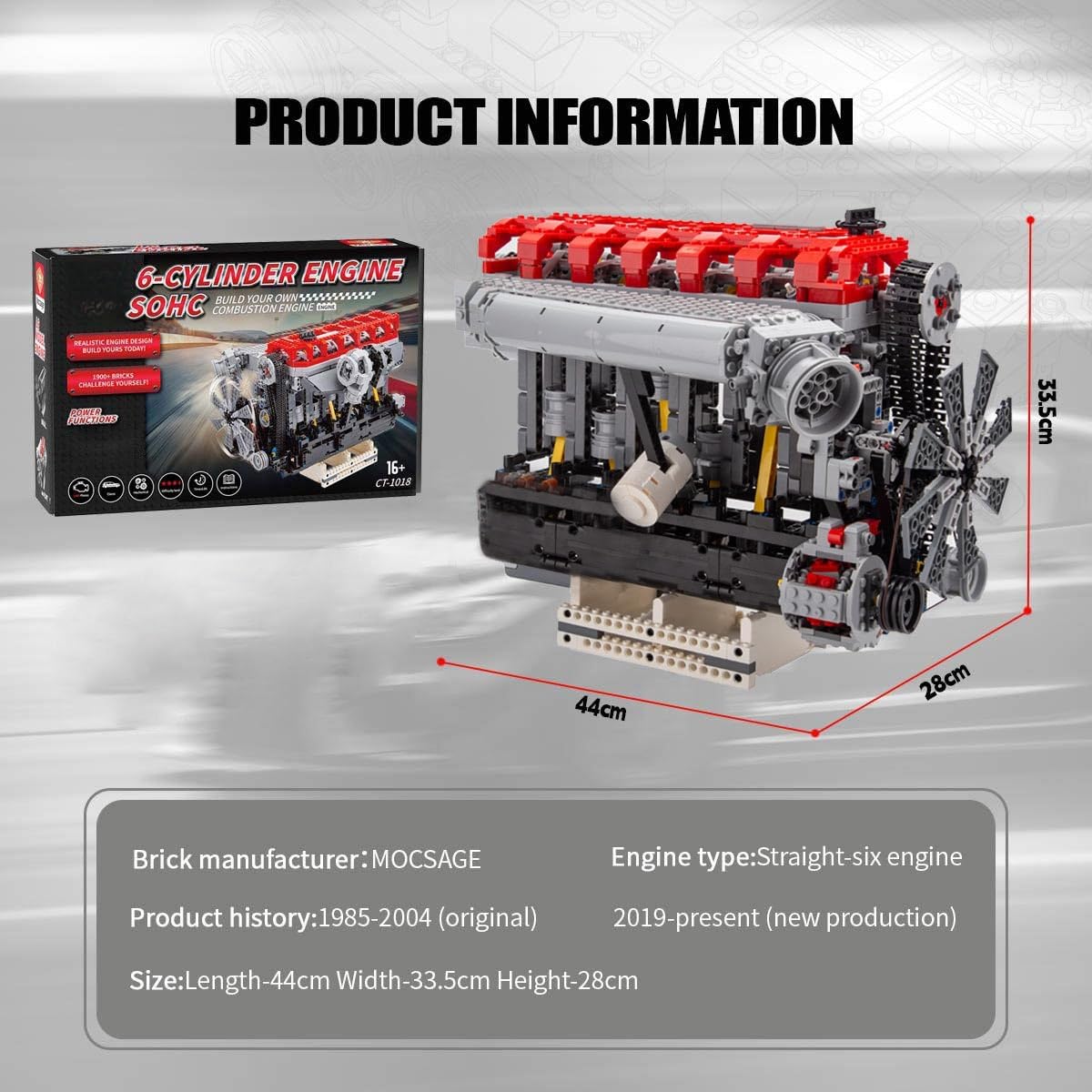 WOWOBONTOY Engine Building Blocks Kit that Works, SOHC 3.0L Turbocharged Inline Six-Cylinder Four-Stroke MOC Power Functions Engine Model, Build Your