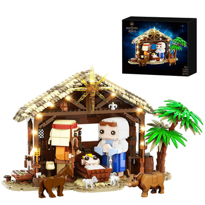 Jesus Nativity Building Set with Lights, 1000PCS Nativity Blocks Compatible with Lego, Holy Family & Animals, Great Easter, Christian, Birthday Gift