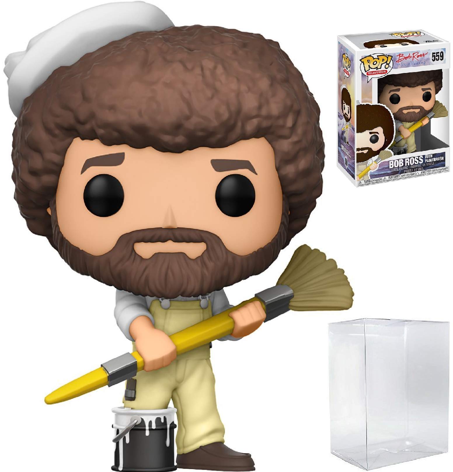 Funko Pop! Television: Bob Ross - The Joy of Painting in Overalls with Paintbrush #559 Vinyl Figure (Bundled with Pop Box Protector Case)