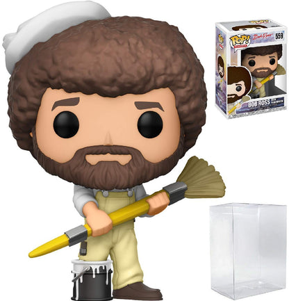 Funko Pop! Television: Bob Ross - The Joy of Painting in Overalls with Paintbrush #559 Vinyl Figure (Bundled with Pop Box Protector Case)