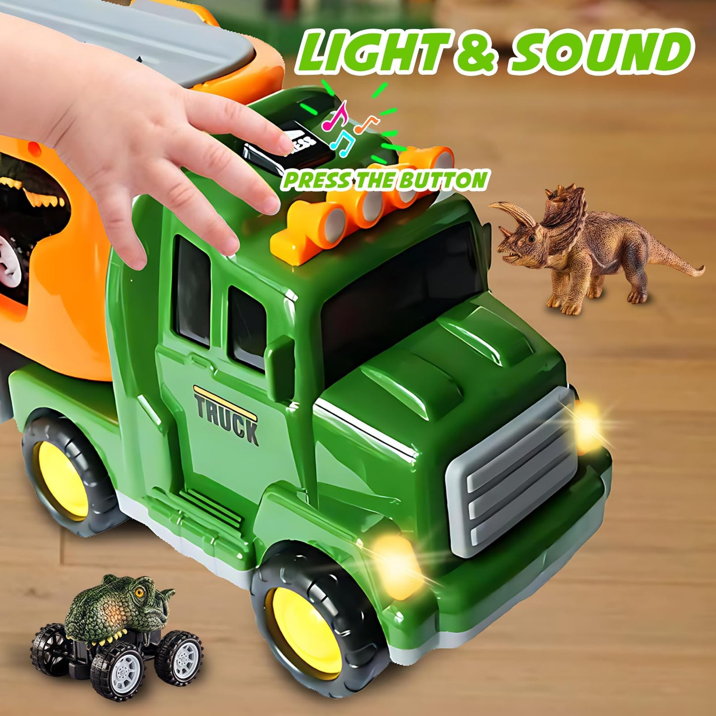 Lunoppy Toy Trucks with Dino Cars & Figures, Dinosaur Toys for Kids 3-5 5-7