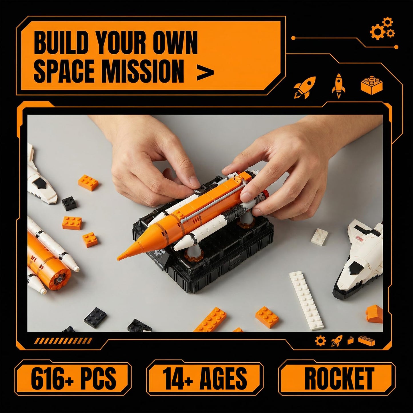 APENGBAOL Space Shuttle Building Blocks Set, 616 Pieces Mini Rocket Model Kit with Launch Pad, Space Program Collectible Display, STEM Inspired