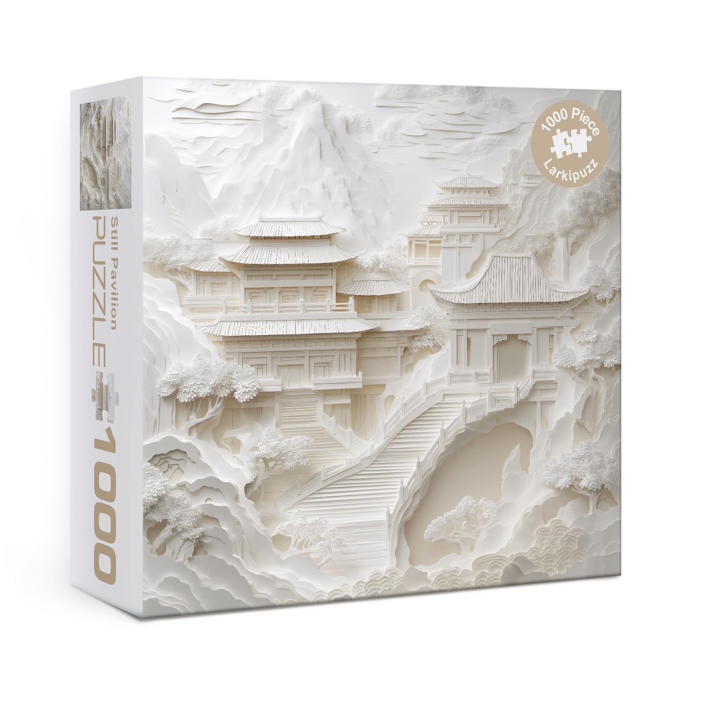 Larkipuzz 3 D White Landscape Paper Cut Puzzles for Adults 1000 Pieces