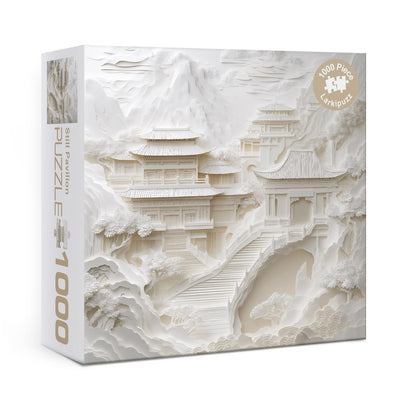 Larkipuzz 3 D White Landscape Paper Cut Puzzles for Adults 1000 Pieces