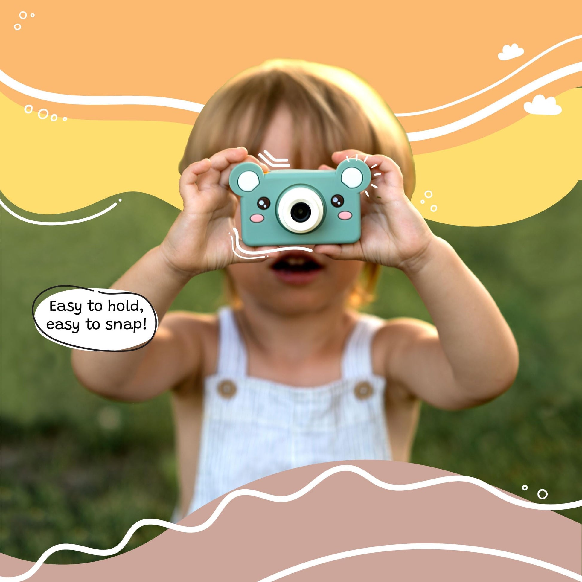 kiimento Kids Digital Camera & Video Camcorder, Soft BPA-Free Silicone Casing, 32GB Memory Card - Model C - Mikayo The Bear