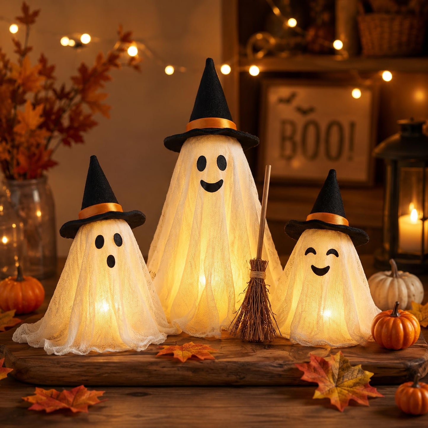 Oarkive Mini Witch Hats for Crafts - 6PCS Small Felt Witch Hat Decorations with Orange or Yellow Bands, Miniature Witch Hats for Halloween Decor, DIY