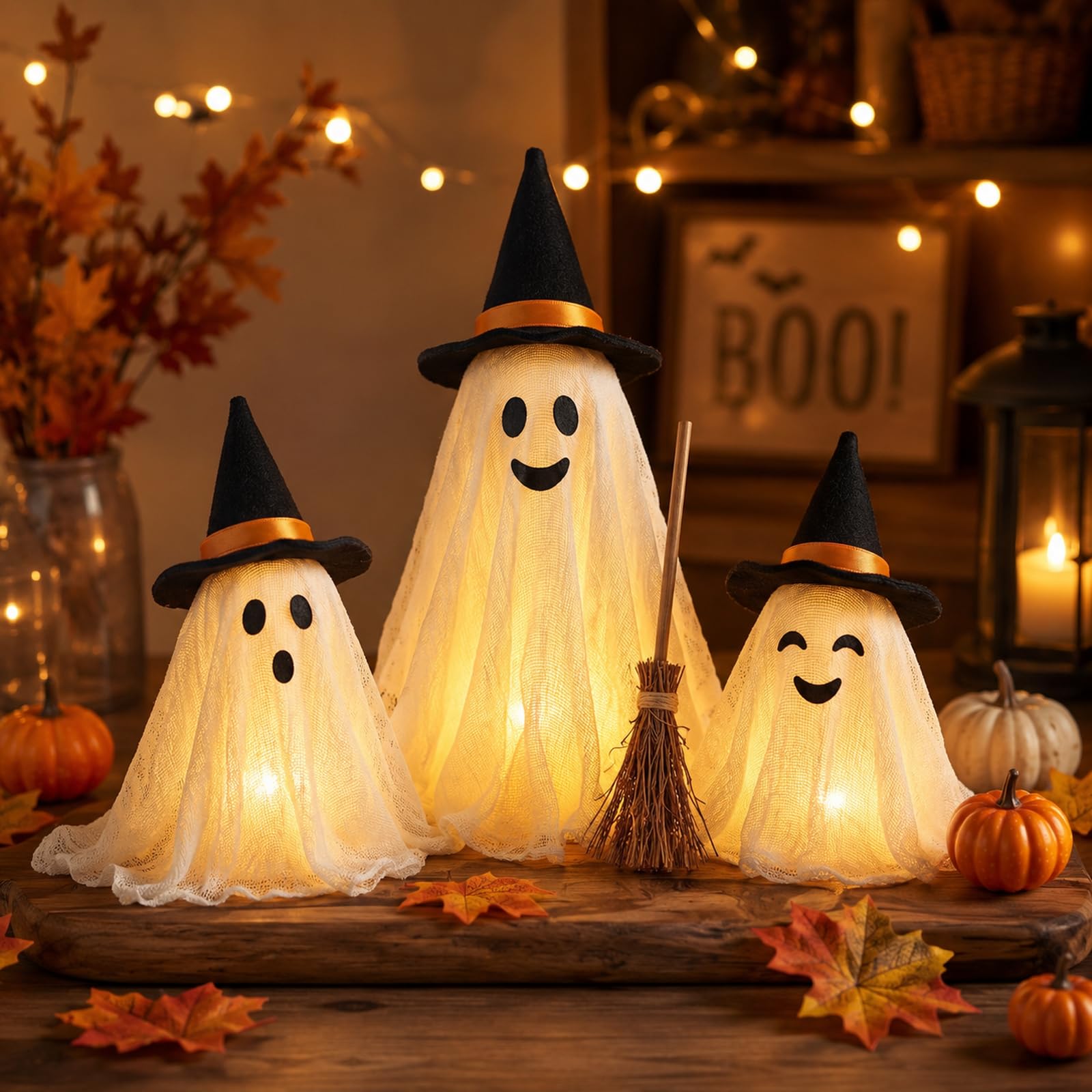 Oarkive Mini Witch Hats for Crafts - 6PCS Small Felt Witch Hat Decorations with Orange or Yellow Bands, Miniature Witch Hats for Halloween Decor, DIY
