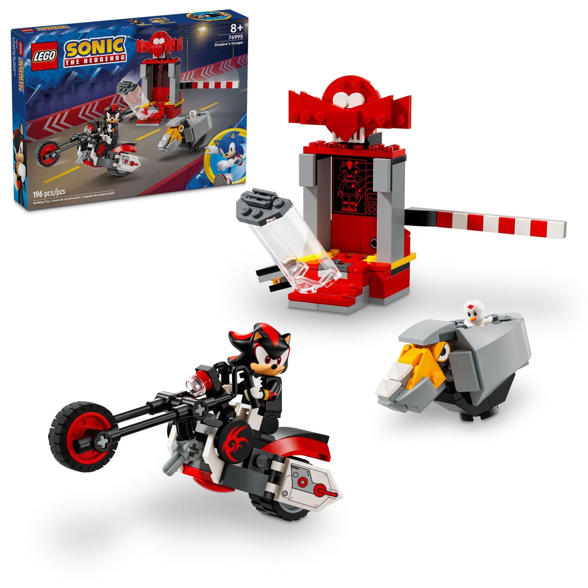 LEGO Sonic The Hedgehog Shadow The Hedgehog Escape Building Set, Motorcycle Toy, Video Game Character Figures, Sonic Toy for Kids, Gift for Gamers