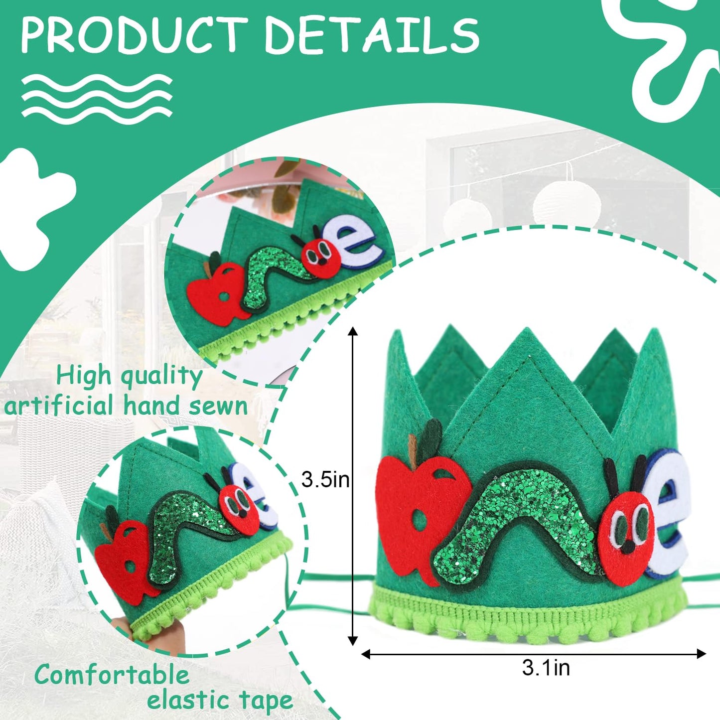 Caterpillar 1st Birthday Crown - Fruit Themed 1st Birthday Party Decorations, Caterpillar Smash Cake Party Crown, Boys Photo Props, Fruit Party Hat