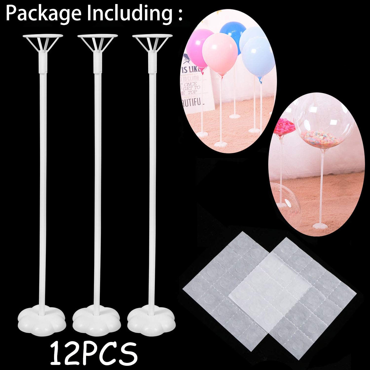 12PCS Balloon Stick Stand - Balloon Holder Cup with Balloon Pole and Flower Stand Base - Table Desktop Centerpiece Decorations for Wedding Birthday