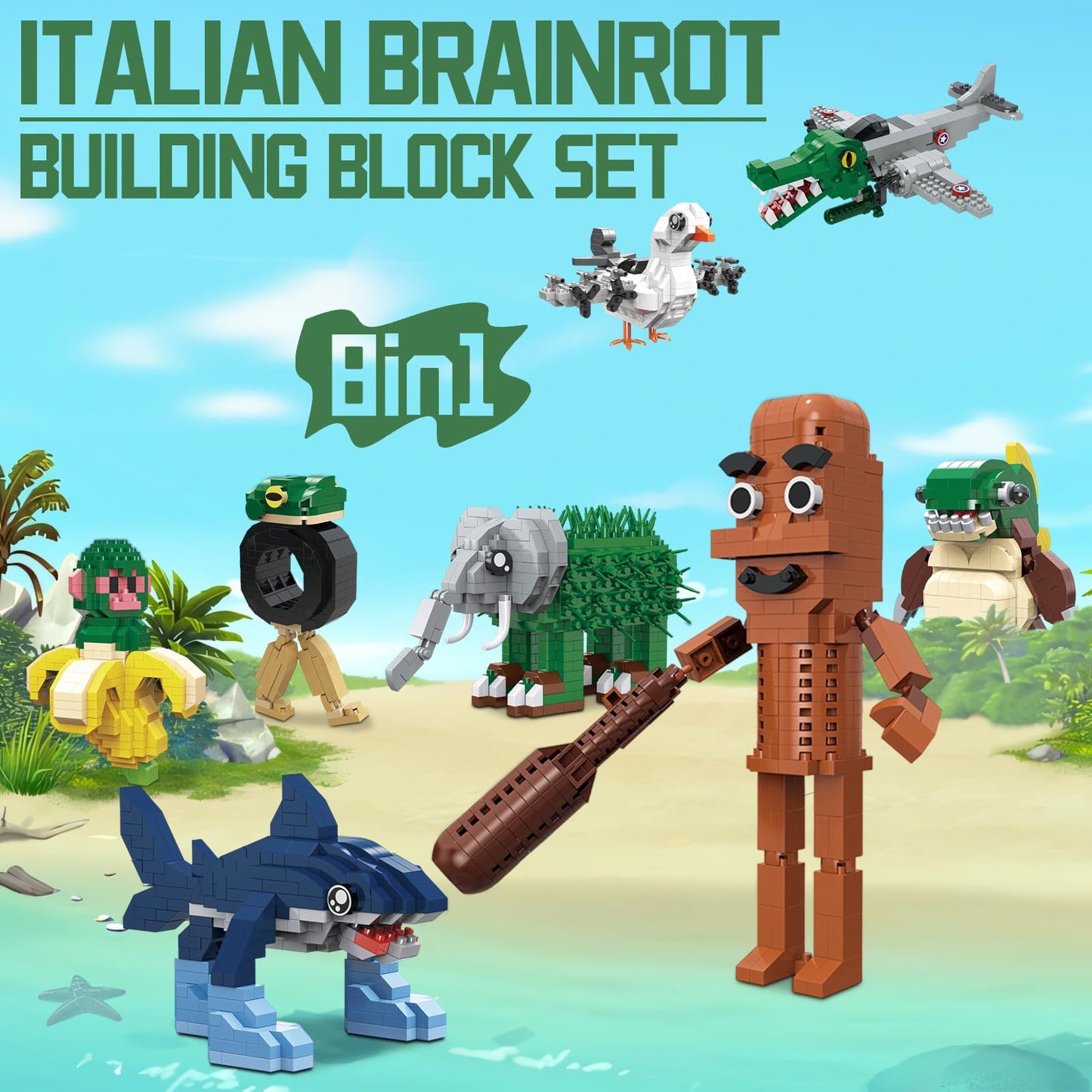 Myth Qholve Italian Brainrot Building Bricks Set 8 Models Creative Animal & Character Blocks Fun Collectible for Adults