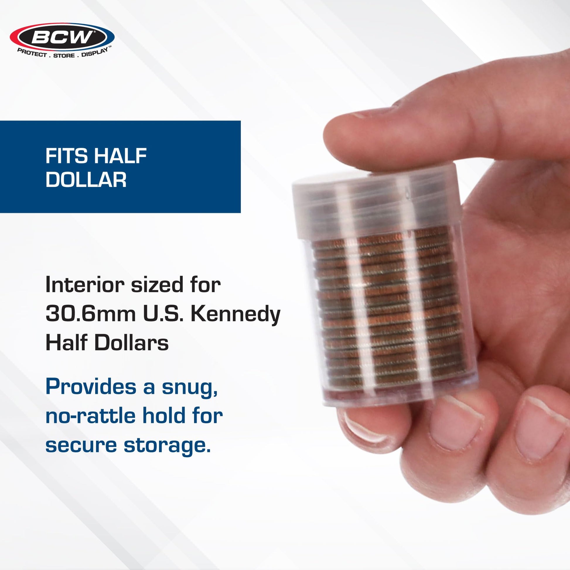 BCW Coin Tubes for Half Dollars, 20ct