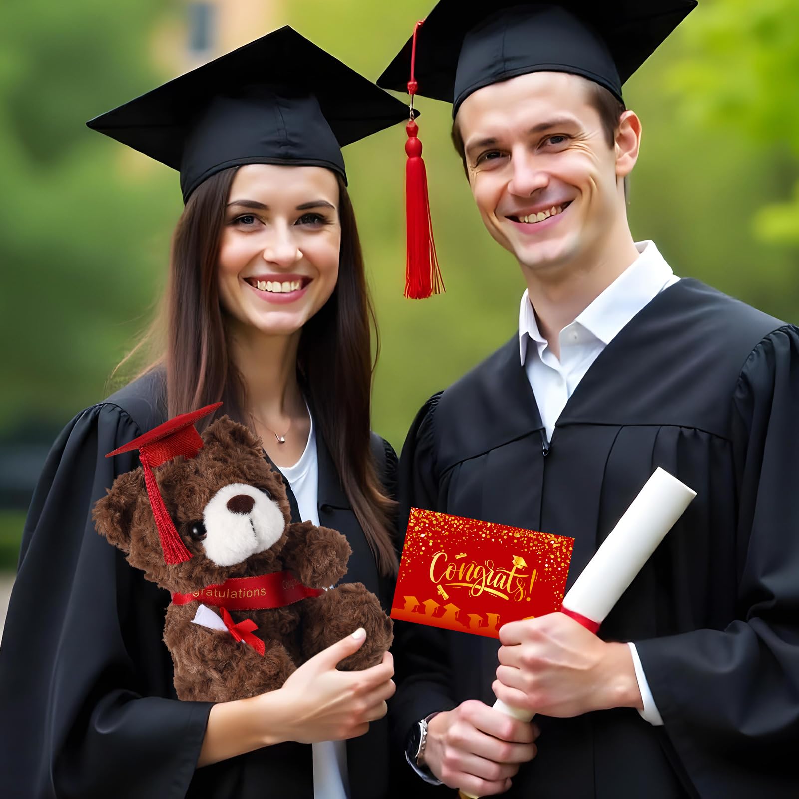 ZJoey 2 Sets Bear with Graduation Cap Toys Class of 2026 Graduation Plush Stuffed Teddy Bear Animal Dog Graduation Cap and Gown with Greeting Card