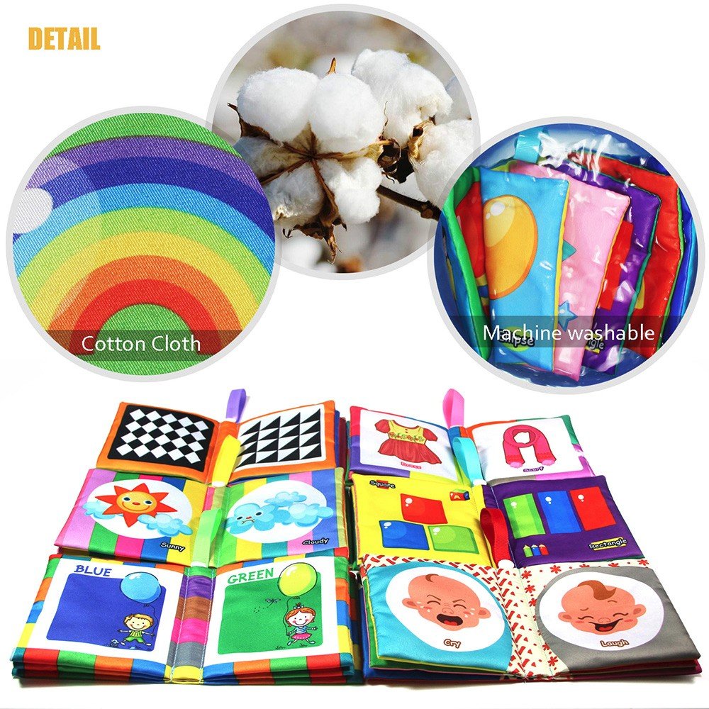teytoy My First Soft Book, 6 PCS Nontoxic Fabric Baby Cloth Books Early Education Toys Activity Crinkle Cloth Book for Toddler, Infants and Kids