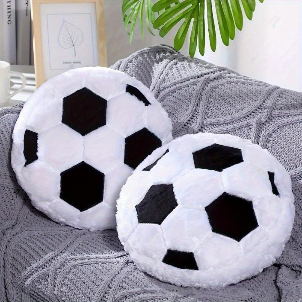 XIYUAN 2Pcs Soccer Plush Pillow 14" White Football Stuffed Toys Soft Durable Sports Plush Toys for Home Decor Sofa Cushion Kids Boy Girls Children