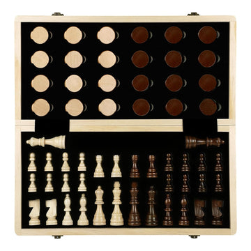 LEAP Wooden Chess and Checker Sets - 15" Walnut & Maple Folding Chess Board with 2 Extra Queens | Chess Board Set | Wooden Chess Sets for Adults