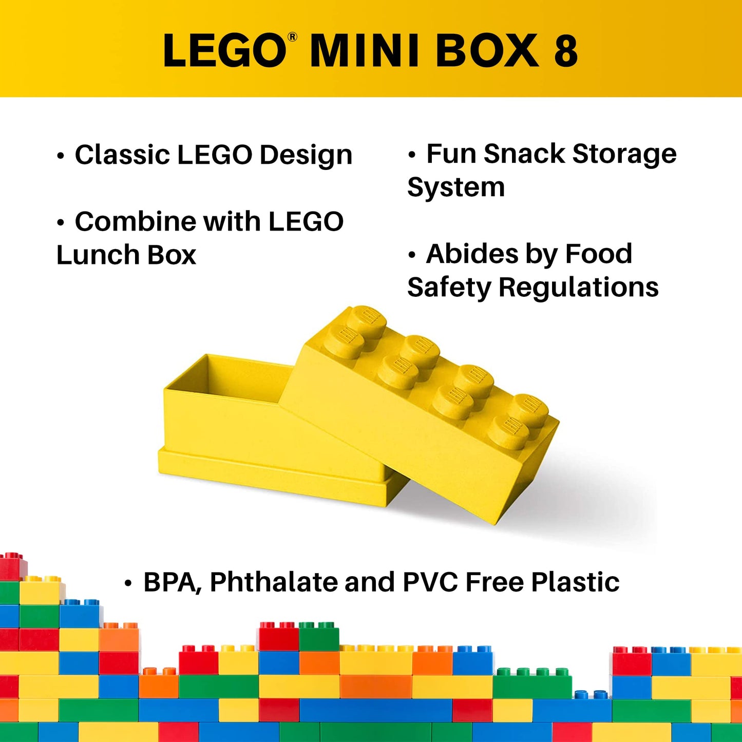 Room Copenhagen, LEGO Mini Box - 1.8 x 3.6 x 1.7 in - Brick 8, Bright Yellow
