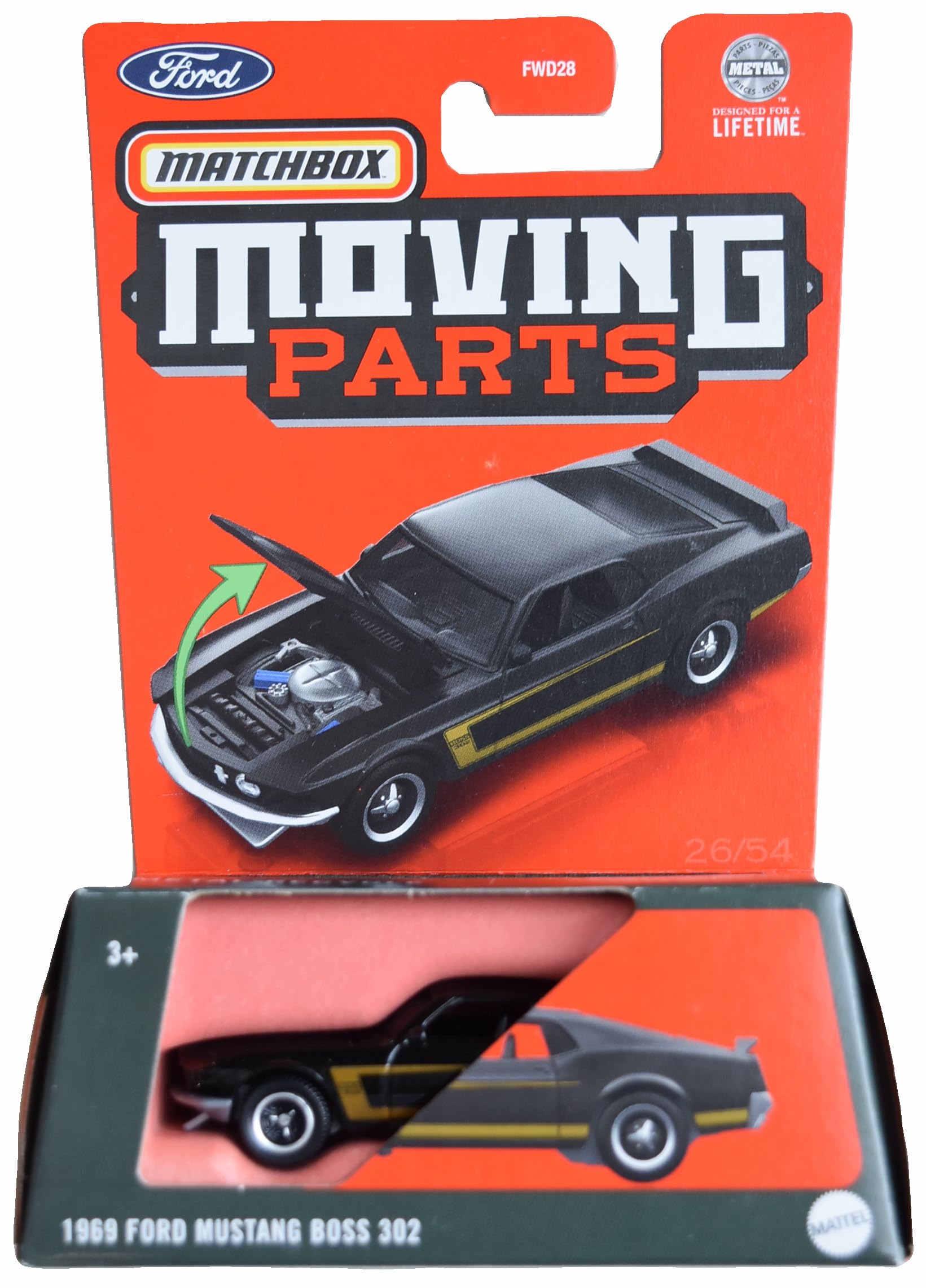 Matchbox 1969 Ford Mustang Boss 302, Moving Parts [Black], FWD28