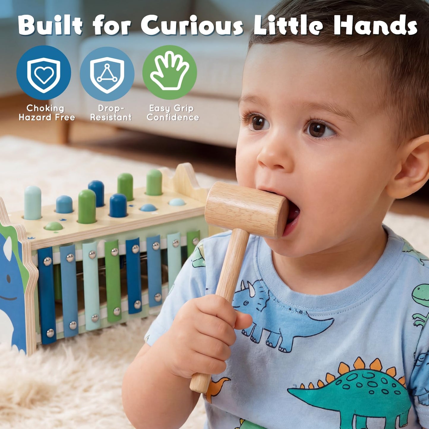 Lehoo Castle Baby Montessori Toys for 1 2 Year Old, Wooden Hammering Pounding Toy with Xylophone, Educational Learning Activities for 1 2 3 Year Old