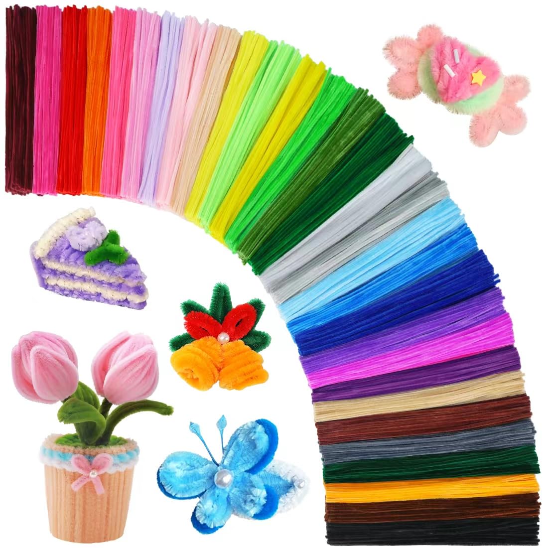 GAGANIU 1200pcs Craft Pipe Cleaners, 24 Colors Chenille Stems with Flowers Manual for Crafts - 12 inch x 6mm Craft Supplies for DIY Projects, Art