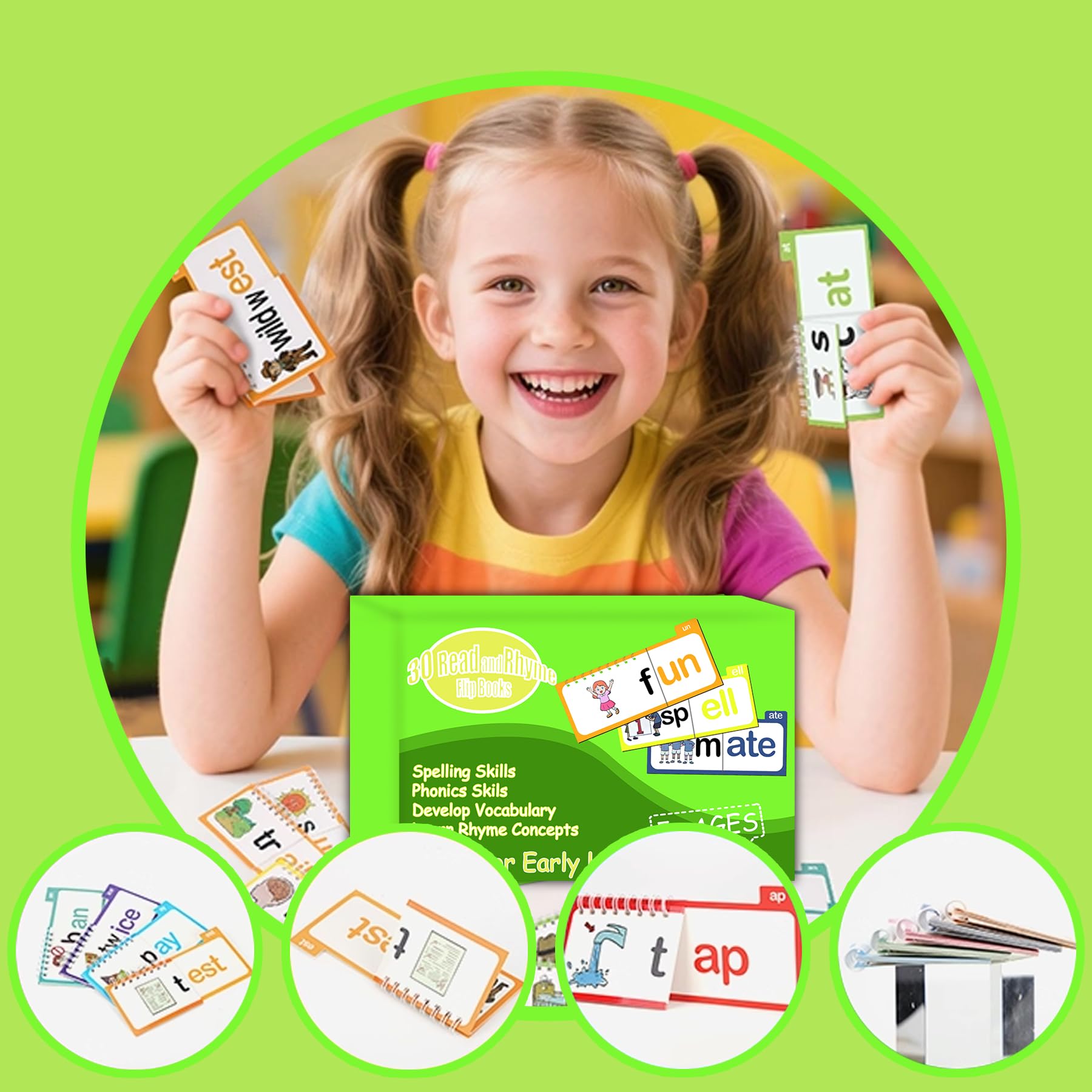 30 Read and Rhyme Flip Books Letter Sounds Flash Cards Flip Books Interactive Reading Flash Cards