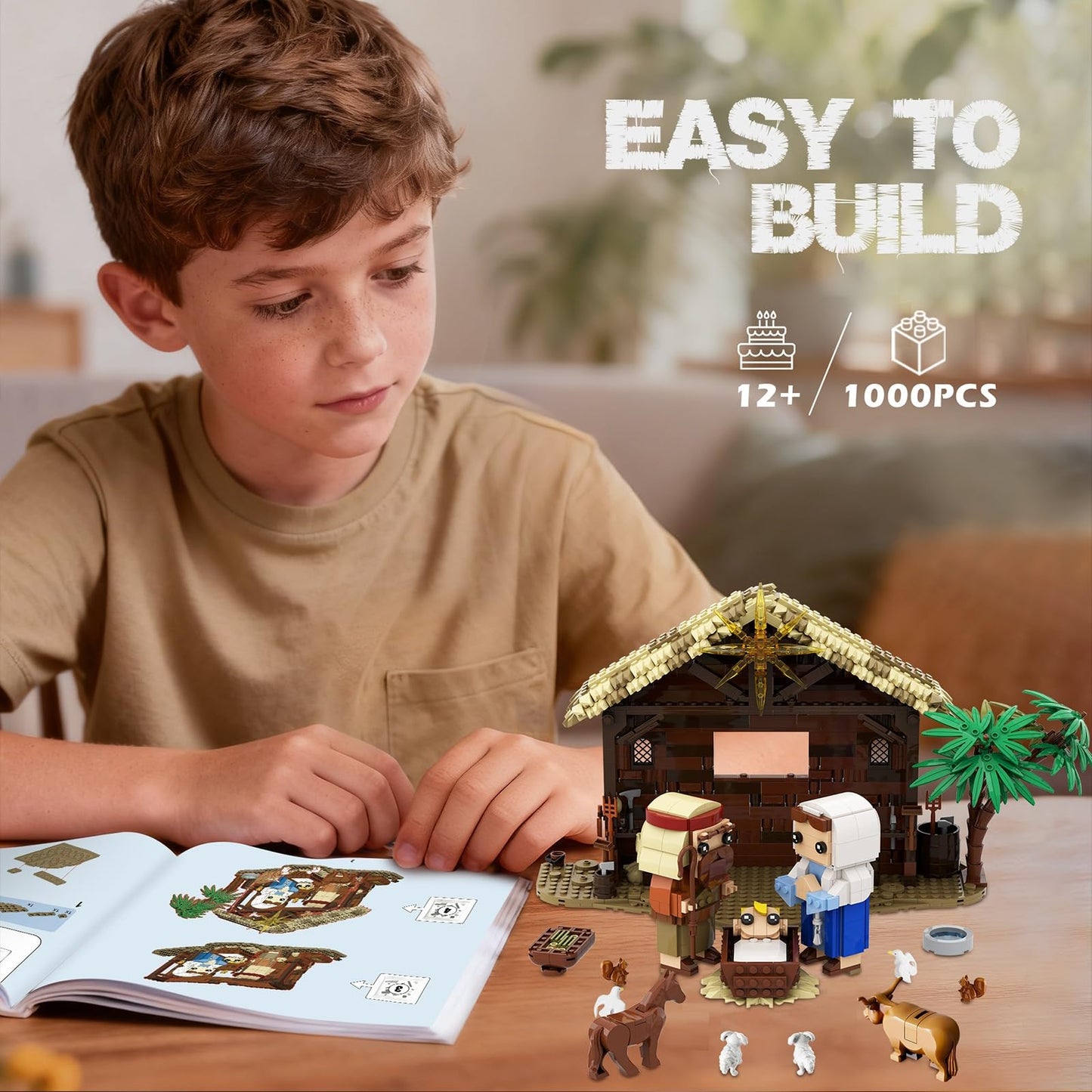 Jesus Nativity Building Set with Lights, 1000PCS Nativity Blocks Compatible with Lego, Holy Family & Animals, Great Easter, Christian, Birthday Gift