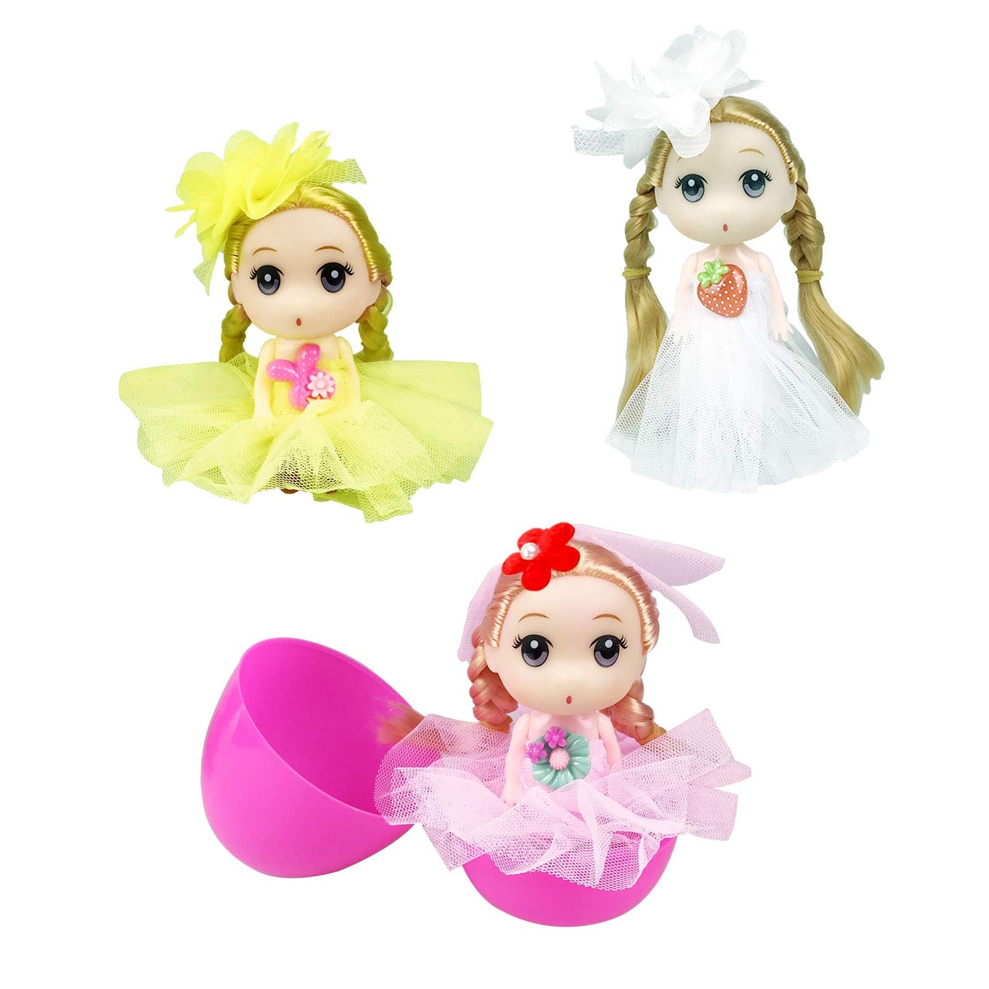 JIABNUKKN Easter Basket Stuffers Eggs Filled 6 Pack Large Eggs with Cute Dolls Inside, Easter Gifts Colorful Easter Egg Stuffers for Toddlers Kids