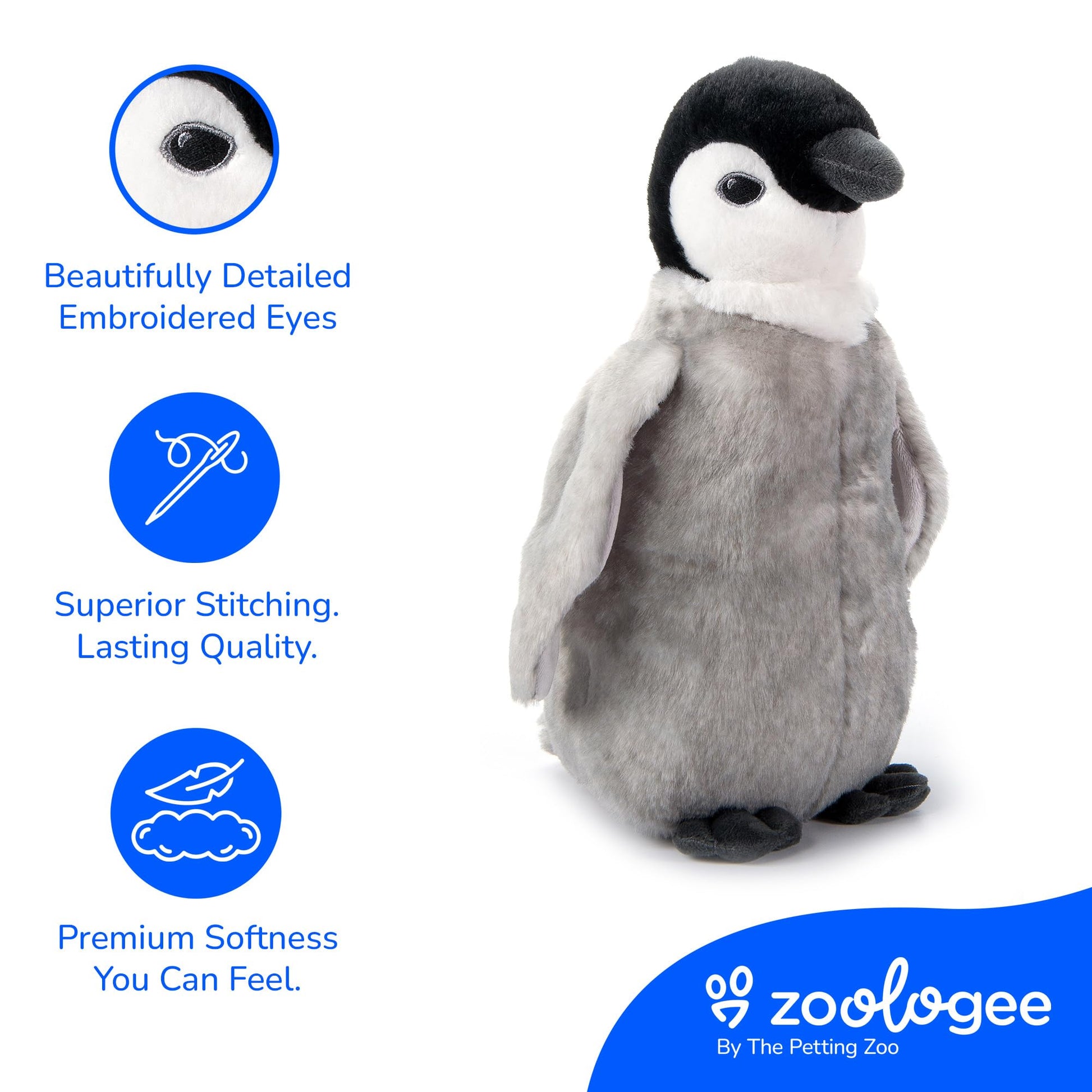 The Petting Zoo Emperor Penguin Chick Stuffed Animal Plushie, Gifts for Kids, Earth Keeperz Sealife Animals, Zoologee Grey Emperor Penguin Chick Plush